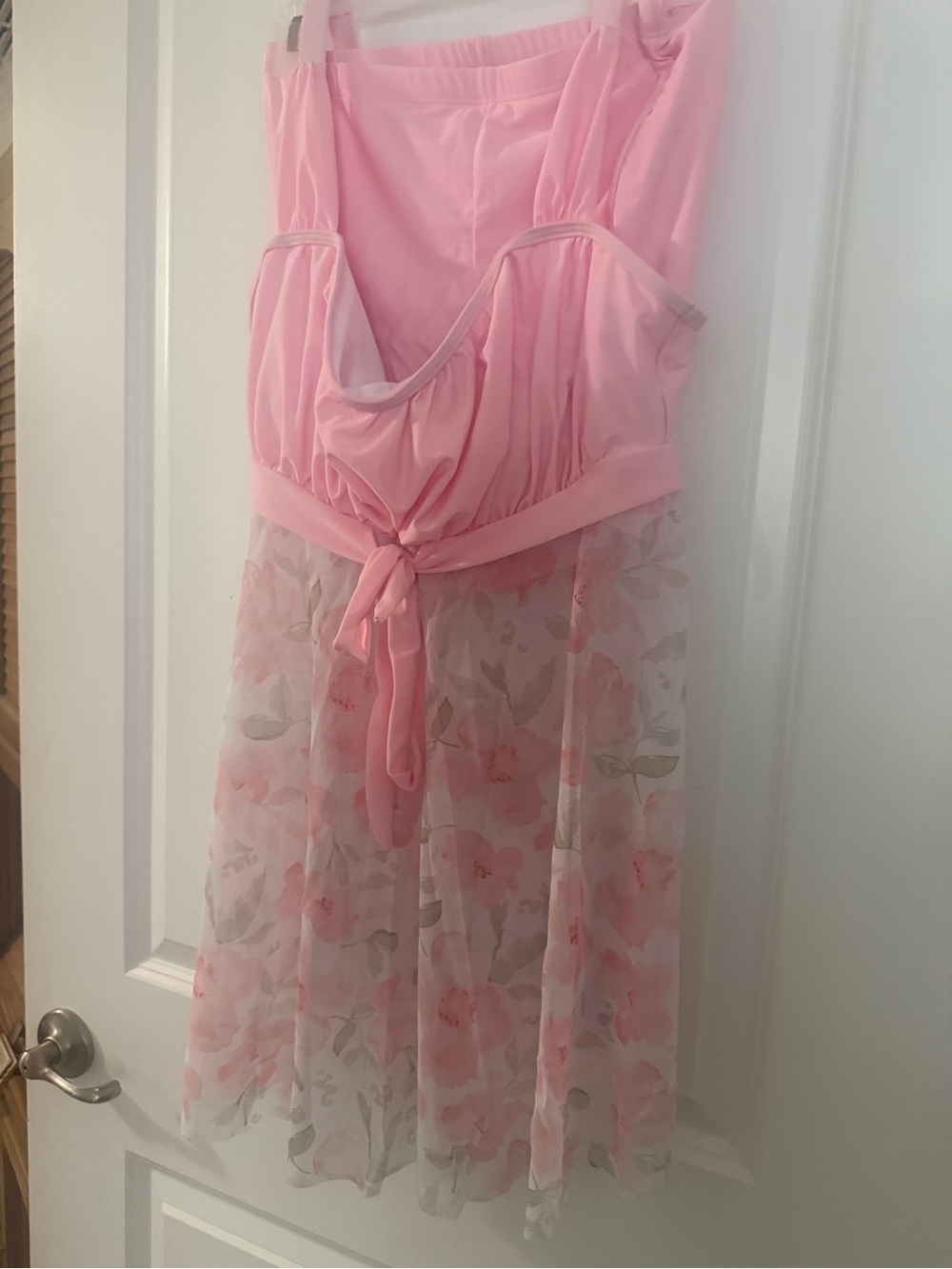 SHEIN Pink Floral Chiffon Tie-Front Swim Dress